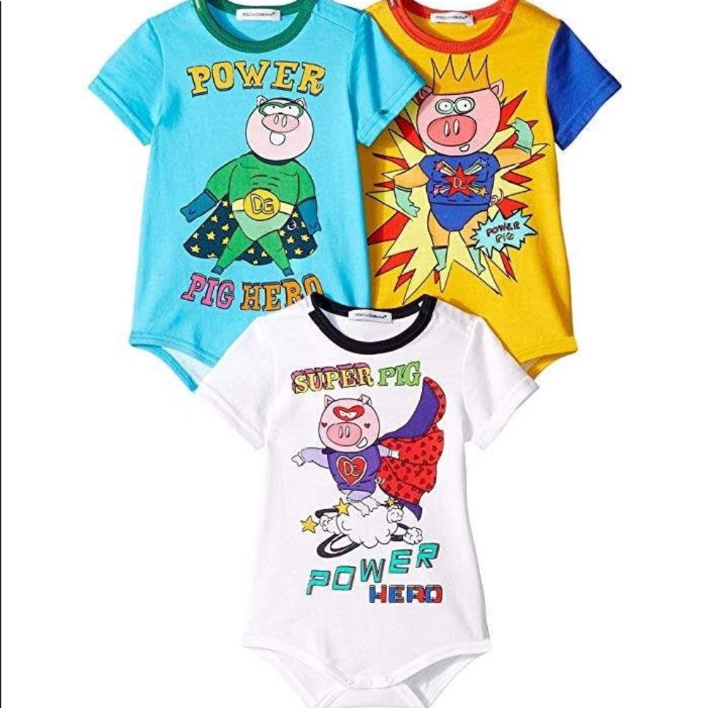 Dolce & Gabbana Super Pig (2019) 3Pc Baby Bodysuits Set - 9/12 months